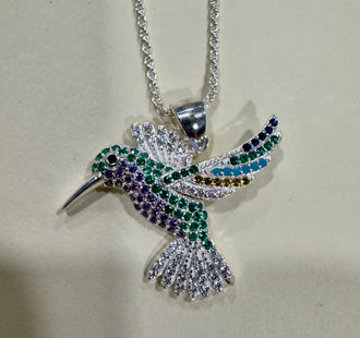 Cadena Torsal con dije de colibrí cubierta en circonios plata .925