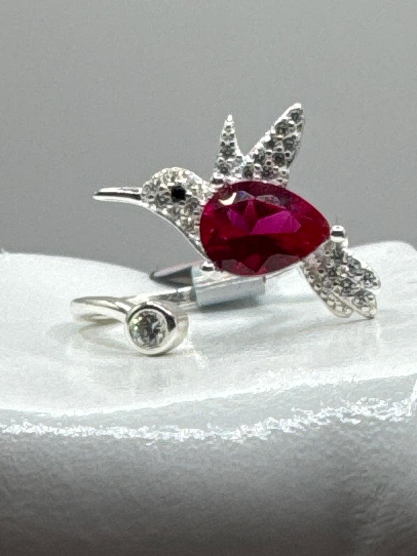 Ring/Anillo red hummingbird Silver .925