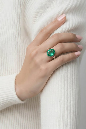 Silver ring with Paraiba stone big green oval silver .925 made in Mexico
