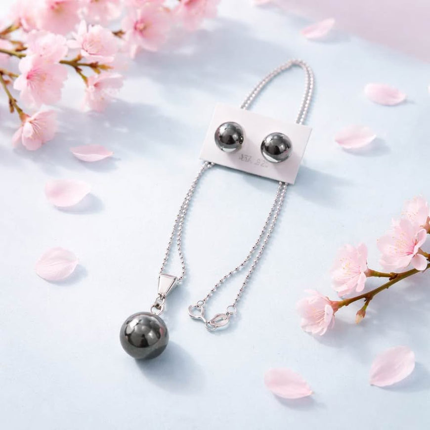 Silver Ball Necklace & Stud Earring Set S925
