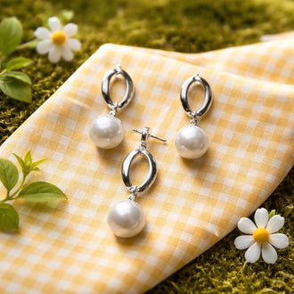 Silver & Pearl Earrings Pendant Set .925 Made in Mexico
