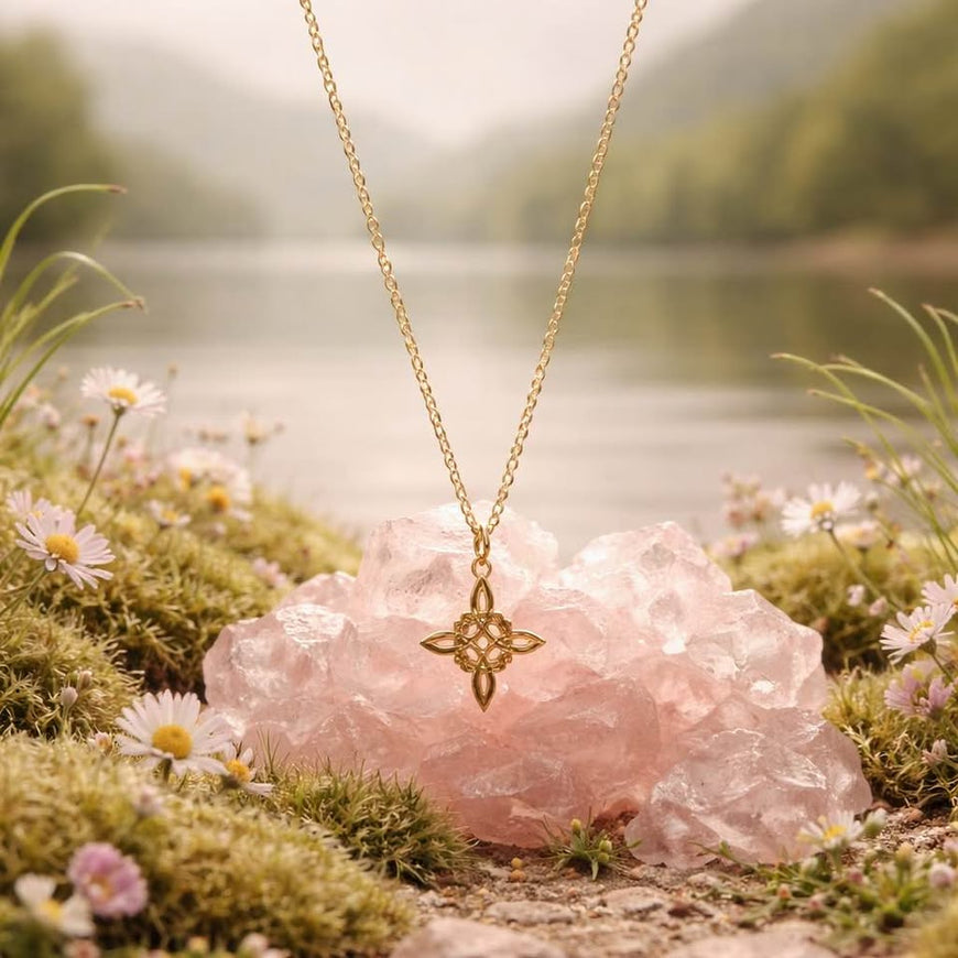 Gold Necklace with witch knot pendant 10K Gold
