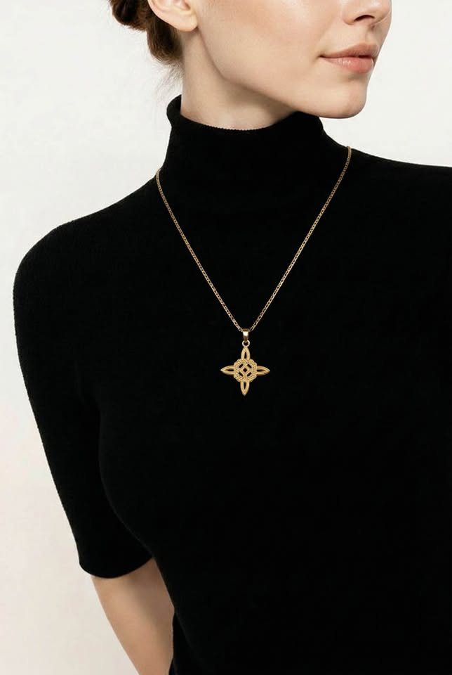 Gold Necklace with witch knot pendant 10K Gold