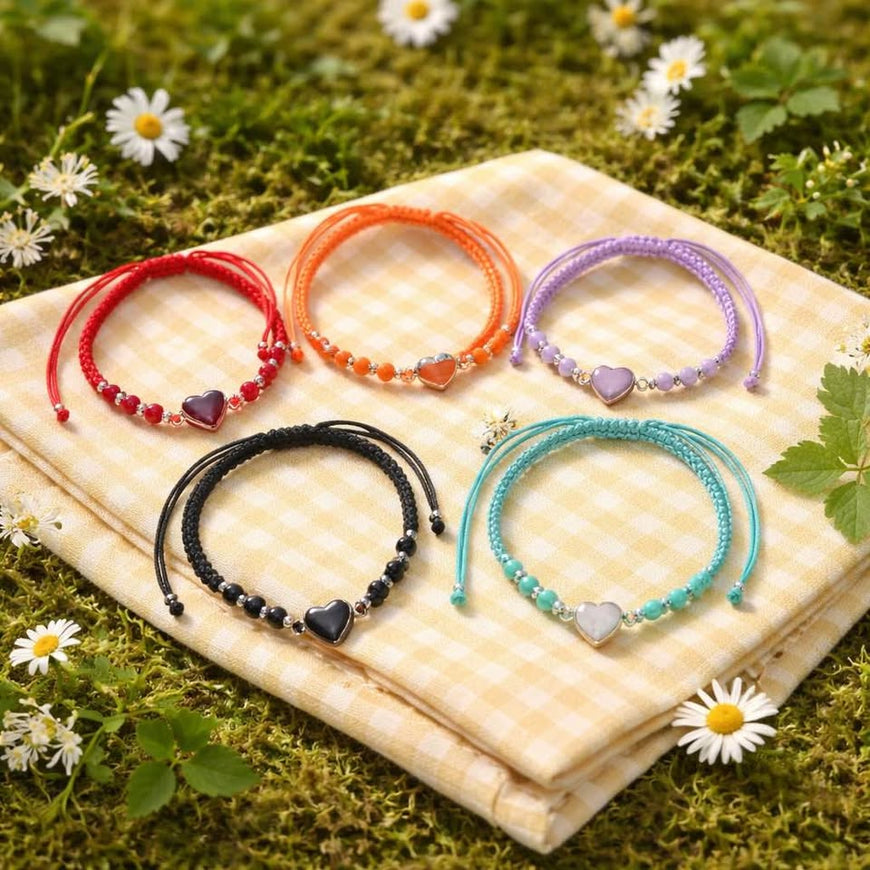 Cute Braided Heart Charm Bracelets made of Silver different colors