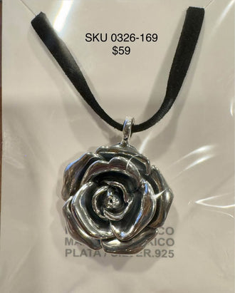 Sterling Silver Rose Pendant Necklace electroformado
