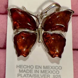 Sterling Silver Amber Butterfly Pendant .925 Made in Mexico