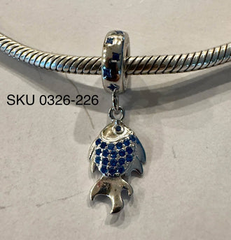 Silver .925 Silver Fish Charm with Blue Stones
