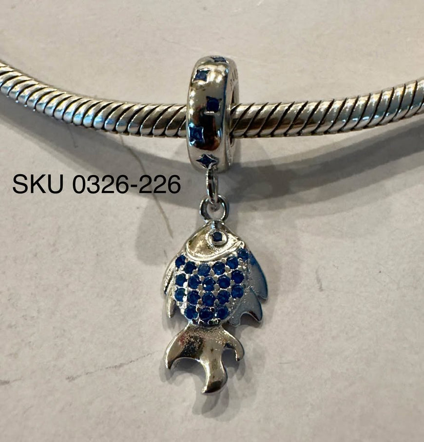 Silver .925 Silver Fish Charm with Blue Stones