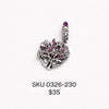 Sparkling Silver Tone Heart Tree Charm Pink Stones. Silver .925