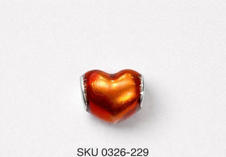 Iridescent orange heart charm bead