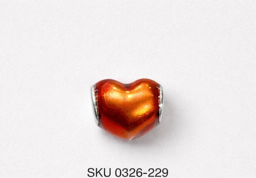 Iridescent orange heart charm bead