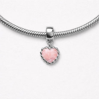 Cute pink heart dangle charm made of silver .925