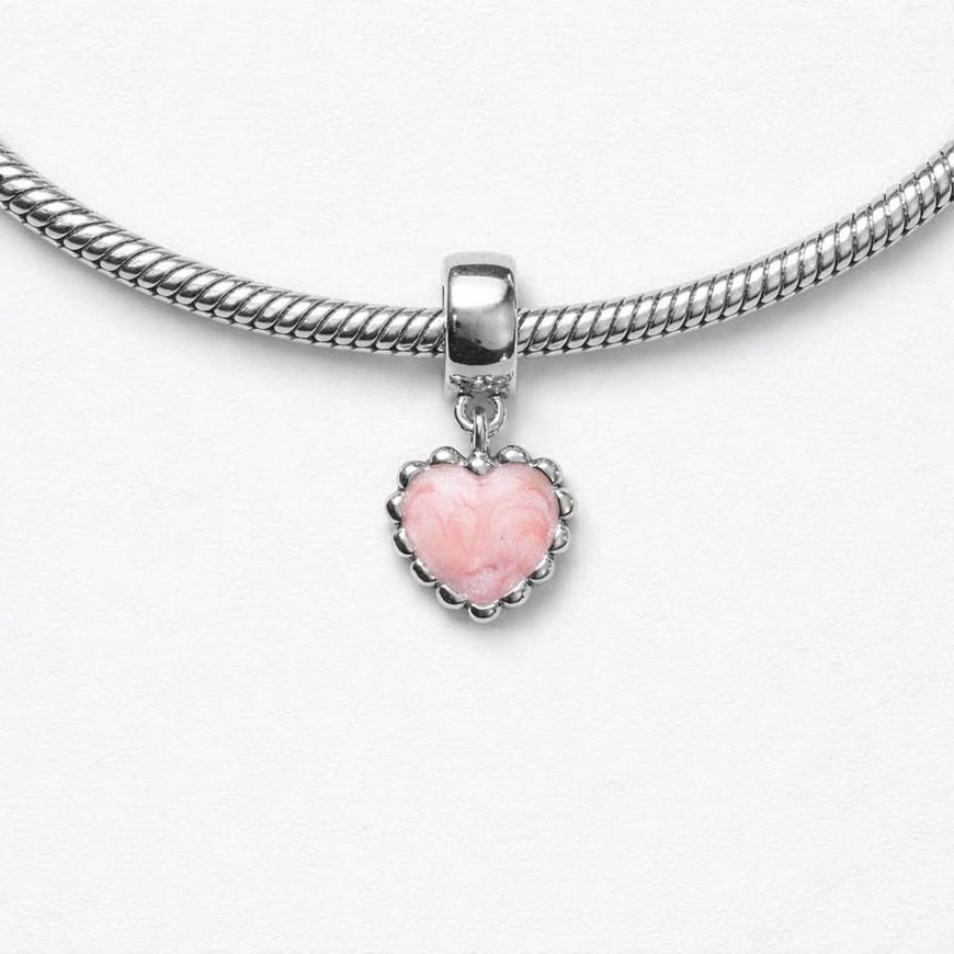 Cute pink heart dangle charm made of silver .925