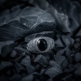Silver Tone Ring Black Stone Silver .925.