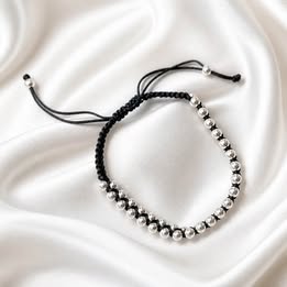 Black Cord Silver Bead Adjustable Bracelet