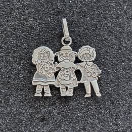 Silver Tone Three Children Oxidado Pendant Charm
