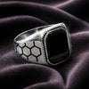 Men's Silver Ring Black Hexagon Pattern