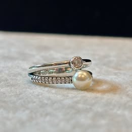 ANILLO PERLA Y CIRCONIA, ELIGEN TALLA 6, 7, 8, 9,