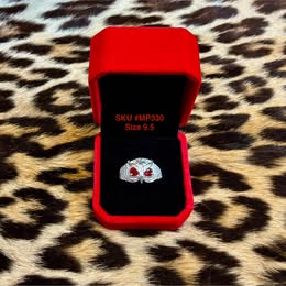 Silver Tone Owl Ring Red Eyes Silver .925