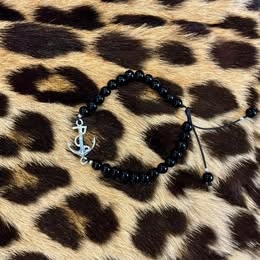 Black beaded bracelet with anchor charm Silver .925