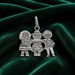 Silver Tone Three Children Oxidado Pendant Charm