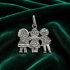 Silver Tone Three Children Oxidado Pendant Charm