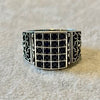 Sterling Silver Men's Ring Black Stones Ornate Design