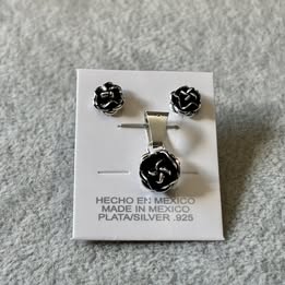 SET ARETE Y DIJE ROSA MINI, PLATA .925