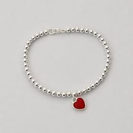 PULSERA DE BOLITAS CON DIJE CORAZON, PLATA .925