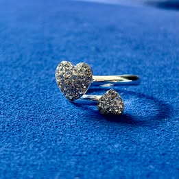ANILLO DE 2 CORAZONES AJUSTABLES, PLATA .925