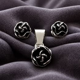 SET ARETE Y DIJE ROSA MINI, PLATA .925
