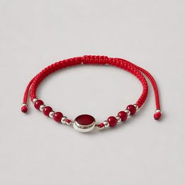 PULSERA AJUSTABLE DE HILO ROJO CON AGATAS, PLATA .925