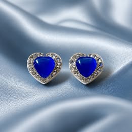 ARETE DE CORAZON OJO DE GATO, ELIGEN COLOR ROSA, BLANCO, AZUL, DORADO PLATA .925