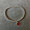 PULSERA DE BOLITAS CON DIJE CORAZON, PLATA .925