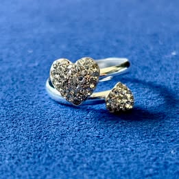 ANILLO DE 2 CORAZONES AJUSTABLES, PLATA .925