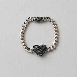 PULSERA INSP. MONACO CHAIN CON CORAZON MULTICIRCONIA NEGRA 18CM, PLATA .925