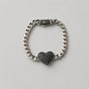 PULSERA INSP. MONACO CHAIN CON CORAZON MULTICIRCONIA NEGRA 18CM, PLATA .925