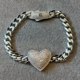 PULSERA INSP. MONACO CHAIN CON CORAZON MULTICIRCONIA BLANCA 18CM, PLATA .925