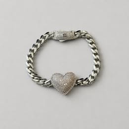 PULSERA INSP. MONACO CHAIN CON CORAZON MULTICIRCONIA BLANCA 18CM, PLATA .925