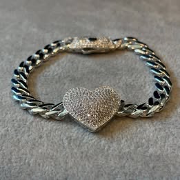 PULSERA INSP. MONACO CHAIN CON CORAZON MULTICIRCONIA BLANCA 18CM, PLATA .925