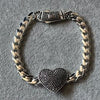 PULSERA INSP. MONACO CHAIN CON CORAZON MULTICIRCONIA NEGRA 18CM, PLATA .925