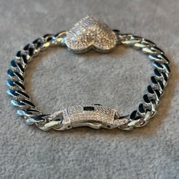 PULSERA INSP. MONACO CHAIN CON CORAZON MULTICIRCONIA BLANCA 18CM, PLATA .925