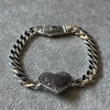PULSERA INSP. MONACO CHAIN CON CORAZON MULTICIRCONIA NEGRA 18CM, PLATA .925