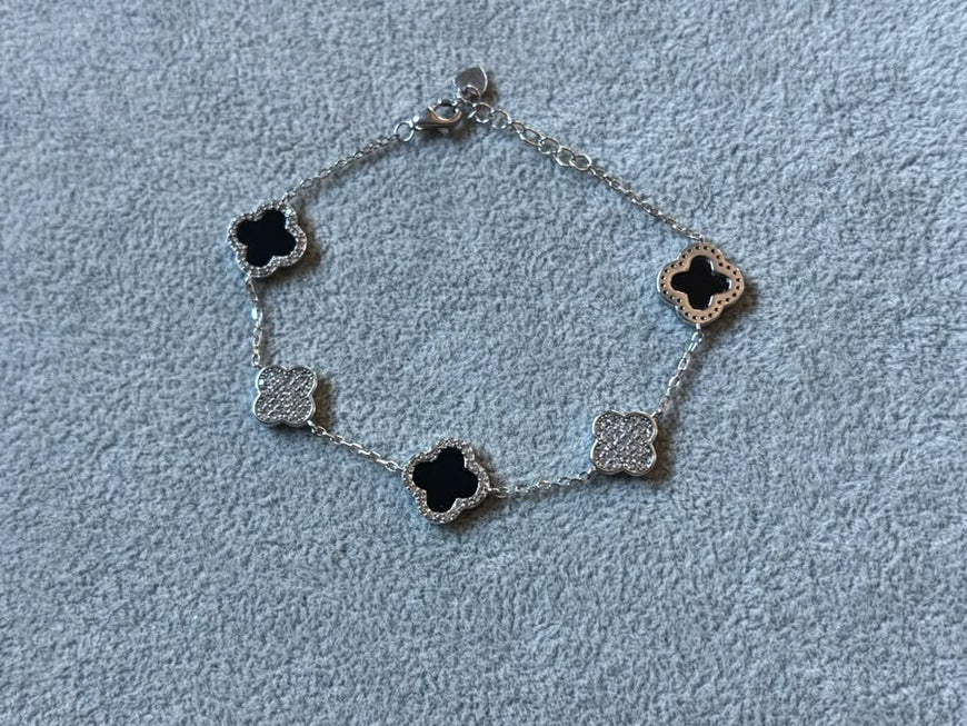 Pulsera vc negro y circonia plata .925