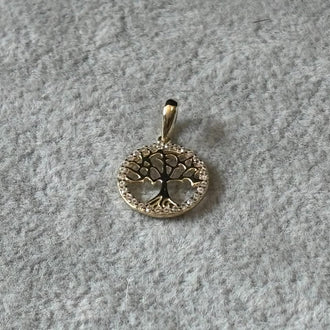 Dije de arbol de la vida con bisel de circonias oro 10K