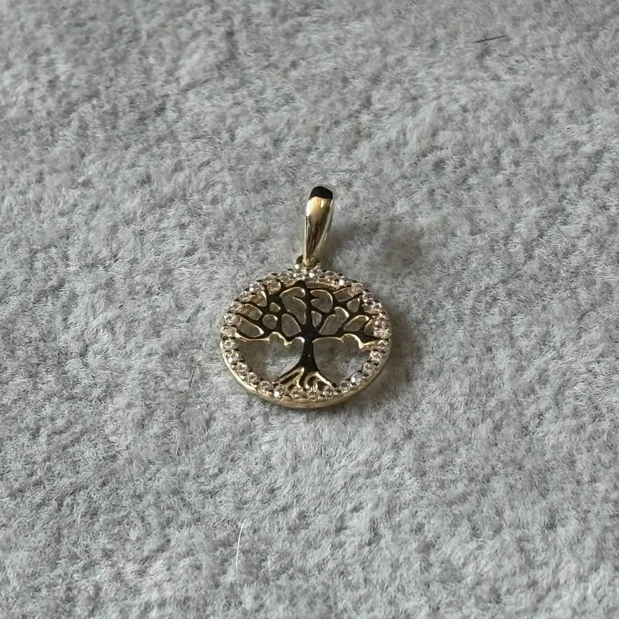 Dije de arbol de la vida con bisel de circonias oro 10K