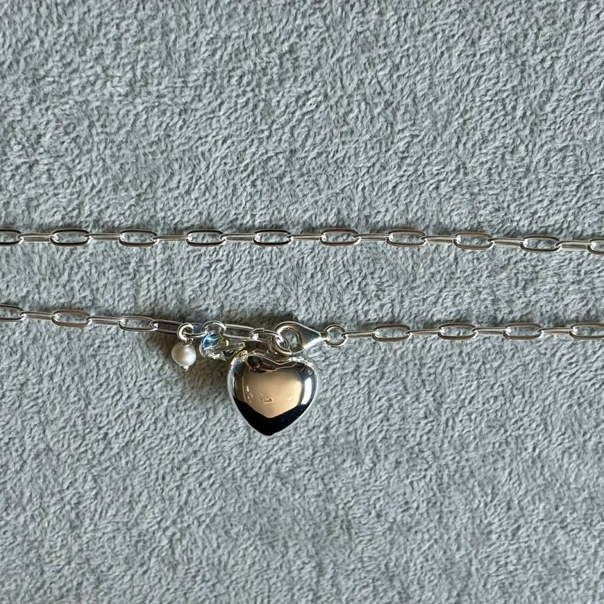 COLLAR PAPER CLIP Y DIJE DE CORAZON BOMBEADO