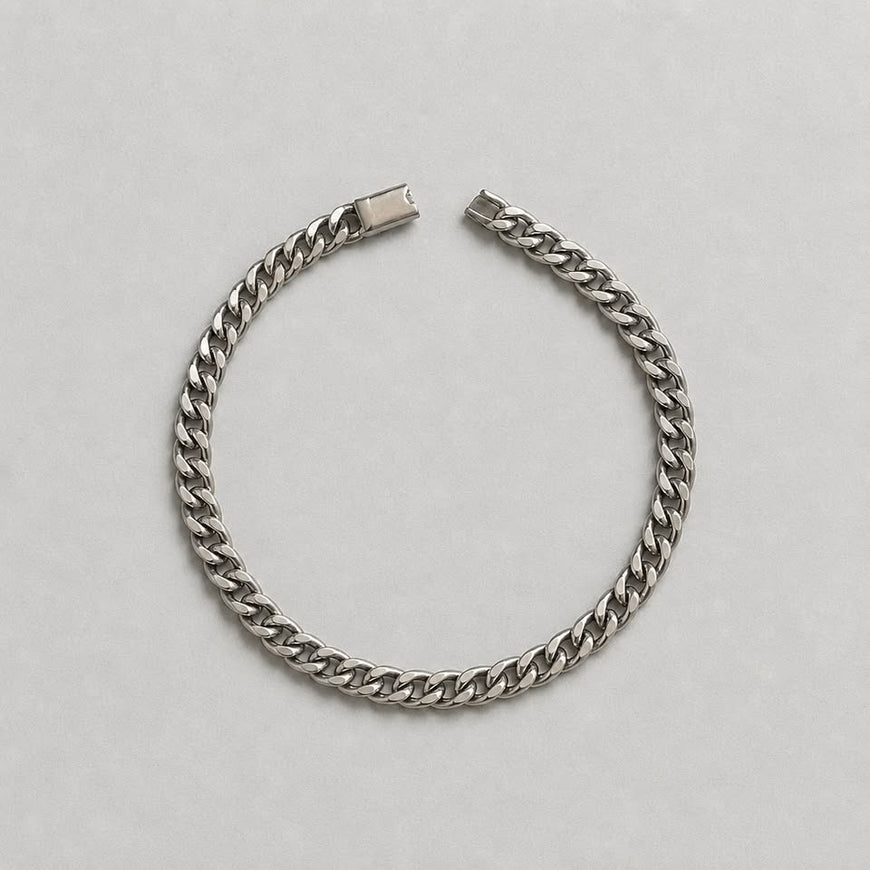 PULSERA CUBANA CON BROCHE DE CAJA 18CM, PLATA .925