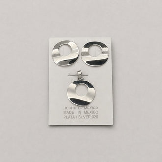 SET DE ARETES Y DIJE REDONDOS ONDULADOS, PLATA .925
