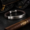 Pulsera en piel café con greca lisa Plata .925